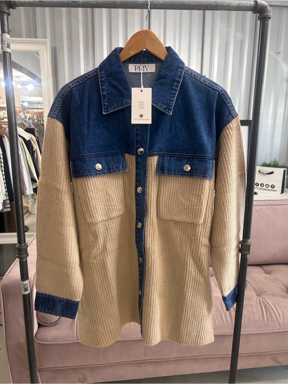 Priv - Knit Denim Jacey NWT Large